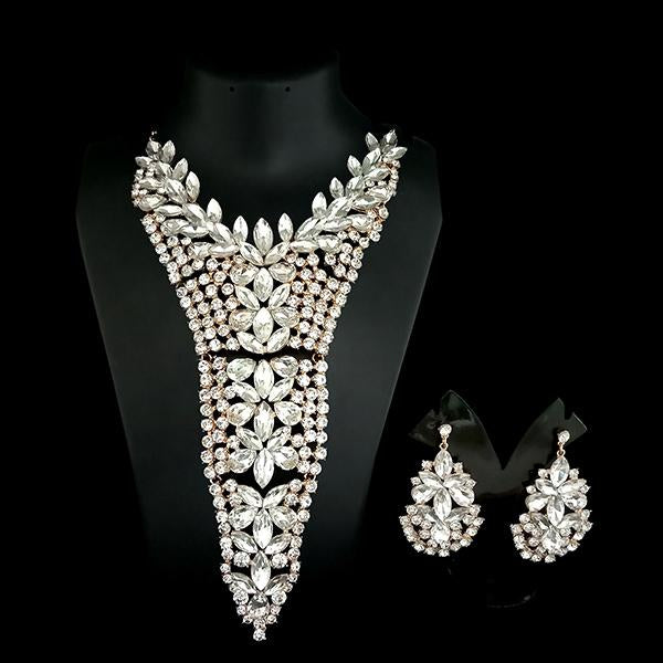 Urthn White Crystal Stone Necklace Set - 1108217A