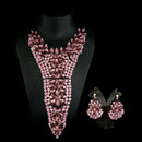 Urthn Pink Crystal Stone Necklace Set - 1108217B