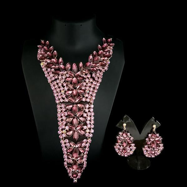 Urthn Pink Crystal Stone Necklace Set - 1108217B
