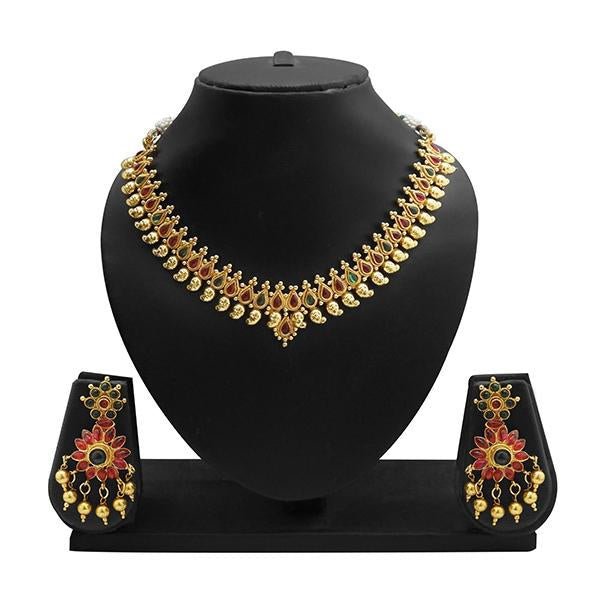 Utkrishtt Maroon And Green Pota Stone Copper Necklace Set - 1108324