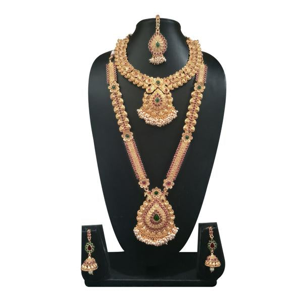 Utkrishtt Stone Double Copper Necklace Set With Maang Tikka - 1108345
