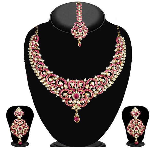Devnath Art Pink Stone Necklace Set With Maang Tikka - 1108501A