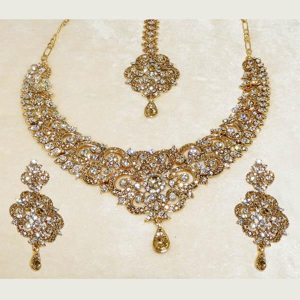 Devnath Art Gold Plated Austrian Stone Necklace Set With Maang Tikka - 1108501F