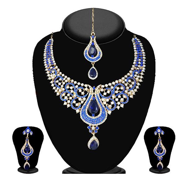 Devnath Art Blue Stone Necklace Set With Maang Tikka - 1108503A