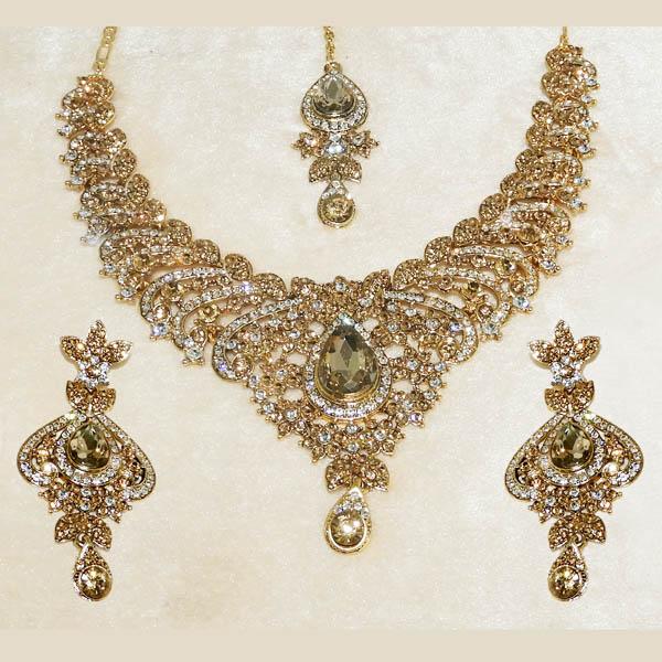Devnath Art Austrian Stone Gold Plated Necklace Set With Maang Tikka - 1108505D