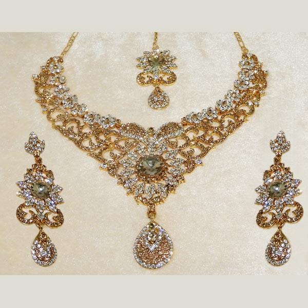 Devnath Art Gold Plated Austrian Stone Necklace Set With Maang Tikka - 1108507F