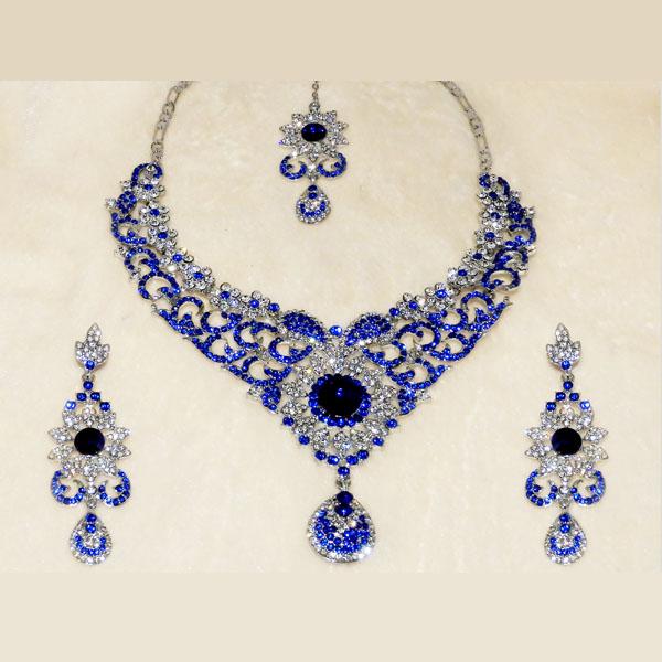 Devnath Art Austrian Stone Silver Plated Necklace Set With Maang Tikka - 1108516A