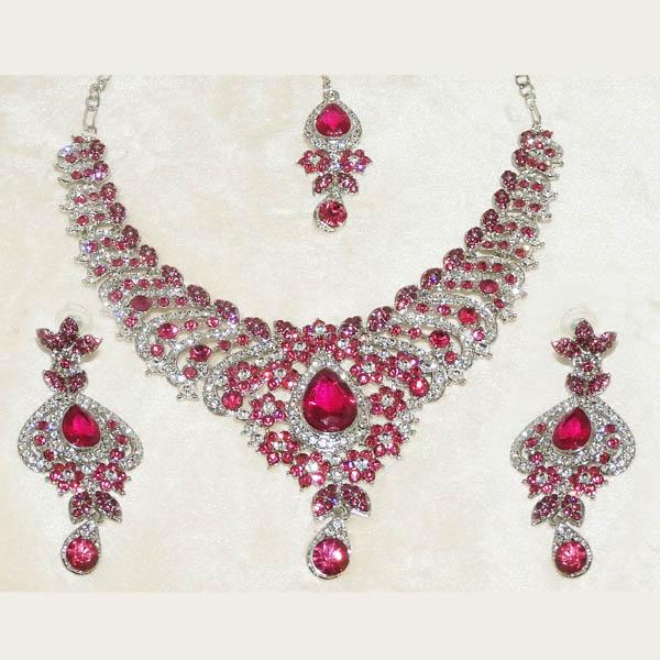 Devnath Art Austrian Stone Silver Plated Necklace Set With Maang Tikka - 1108518A