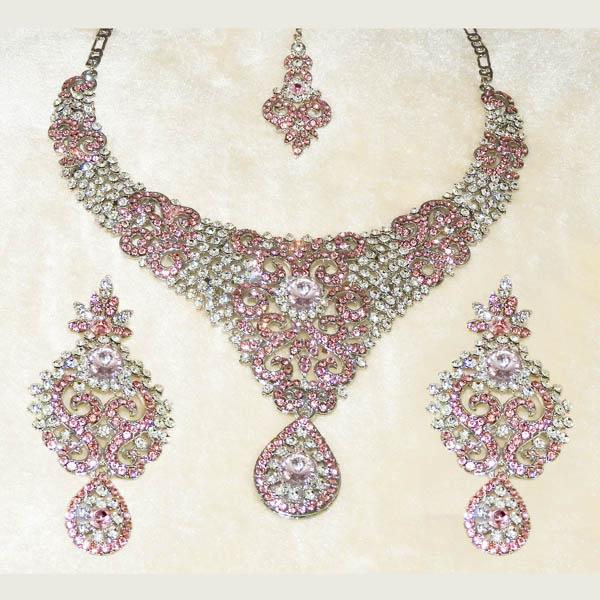Devnath Art Austrian Stone Silver Plated Necklace Set With Maang Tikka - 1108519A