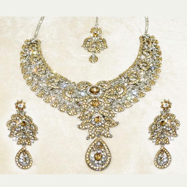 Devnath Art Austrian Stone Silver Plated Necklace Set With Maang Tikka - 1108521C