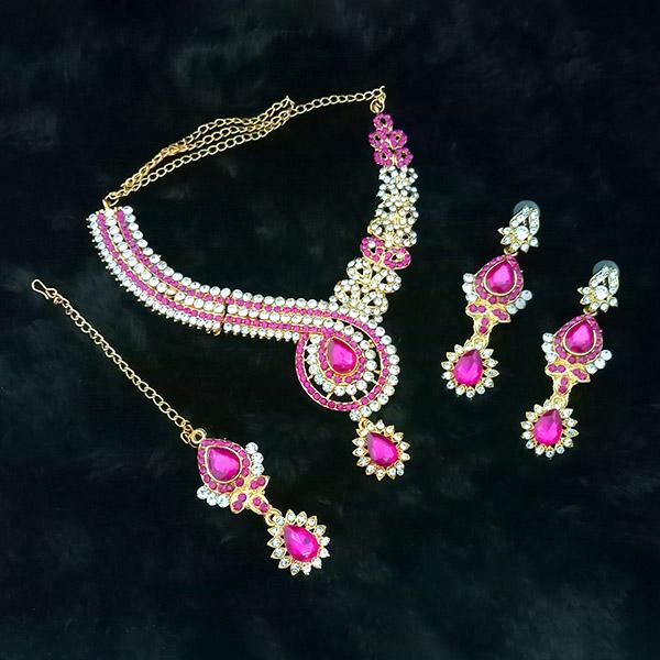 Kriaa Austrian Stone Gold Plated Necklace Set With Maang Tikka - 1108526