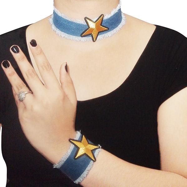 Jeweljunk Denim Choker Necklace With Bracelet - 1108608