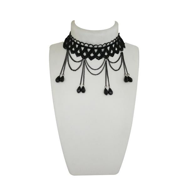 Jeweljunk Black Beads Lace Choker Necklace - 1108652