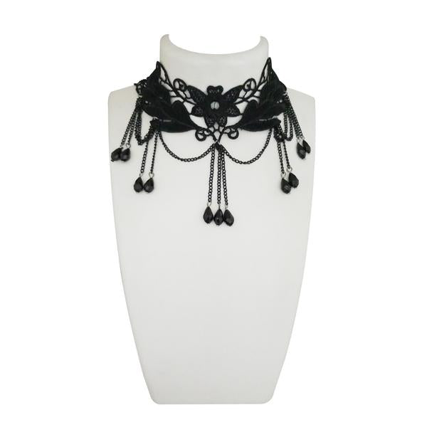 Jeweljunk Black Beads Lace Choker Necklace - 1108653