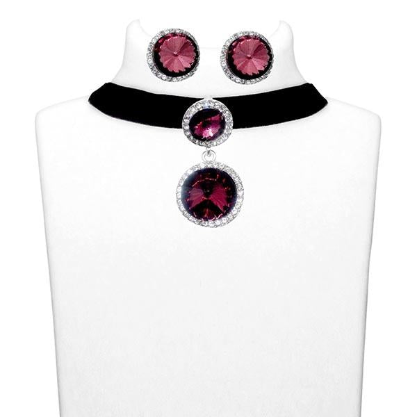 Jeweljunk Purple Stone Choker Necklace Set - 1108705A