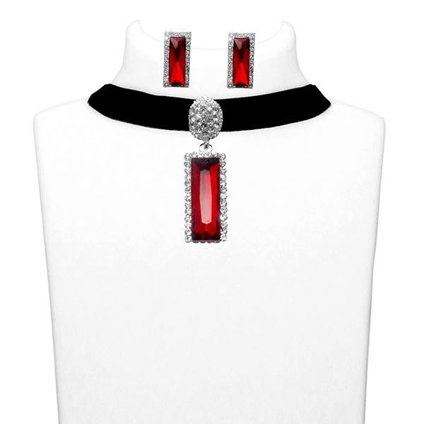 Jeweljunk Maroon Stone Choker Necklace Set - 1108708B