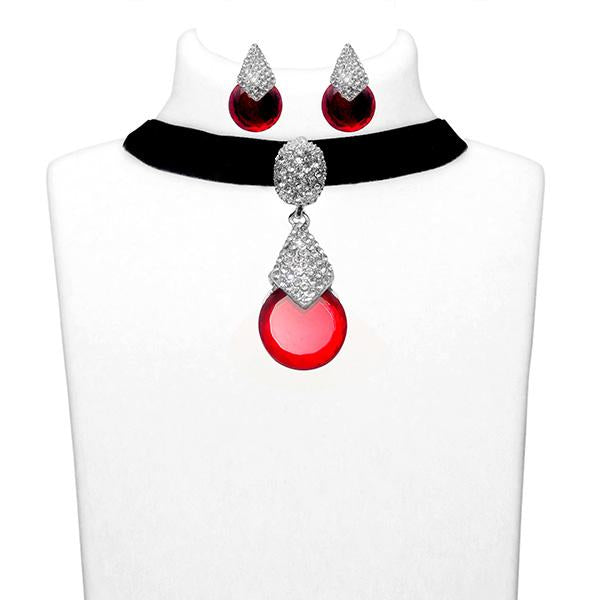 Jeweljunk Austrian Stone Silver Plated Choker Necklace Set - 1108710A