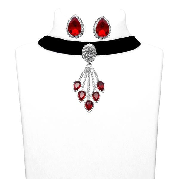 Jeweljunk Maroon Stone Choker Necklace Set - 1108711B