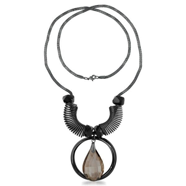 Urthn Brown stone Black Oxidised Statement Necklace - 1108817