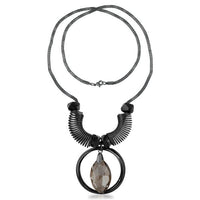 Urthn Black Oxidised Brown Stone Statement Necklace - 1108820