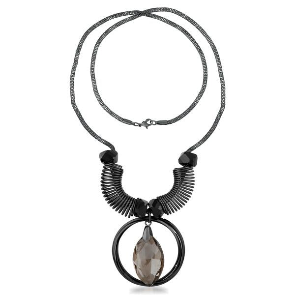 Urthn Black Oxidised Brown Stone Statement Necklace - 1108820