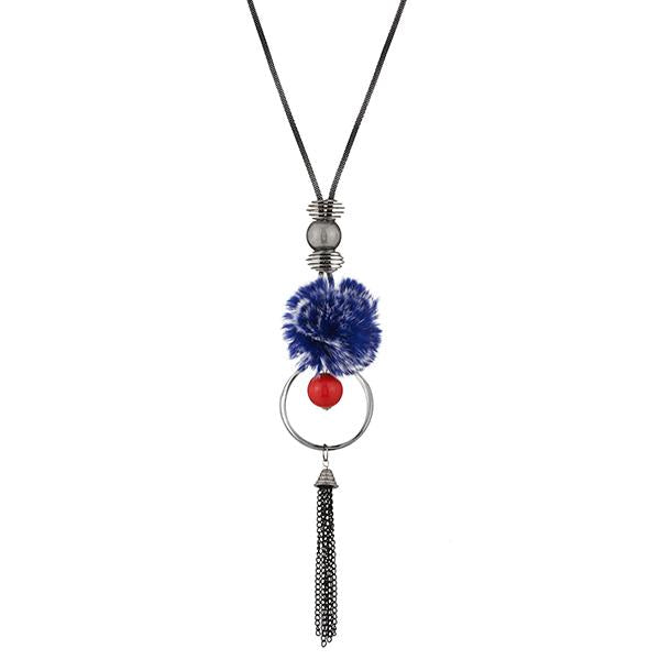 Urthn Oxidised Plated Blue Thread Fusion Necklace - 1108828A