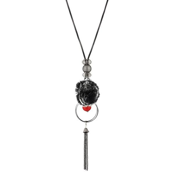 Urthn Oxidised Plated Black Thread Fusion Necklace - 1108828C