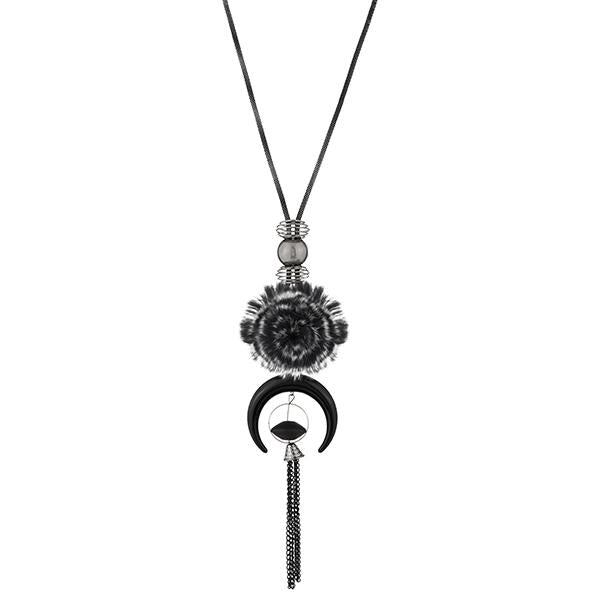 Urthn Black Thread Oxidised Plated Fusion Necklace - 1108829C