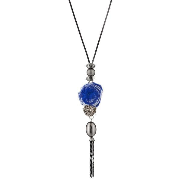 Urthn Blue Thread Oxidised Plated Fusion Necklace - 1108831A