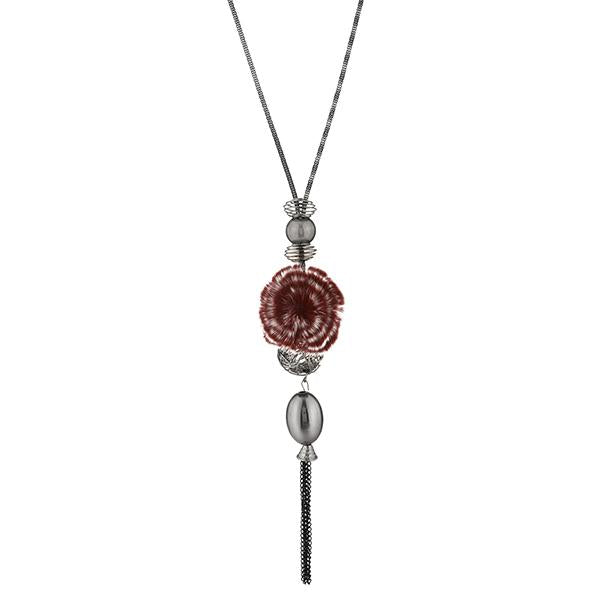 Urthn Brown Thread Oxidised Plated Fusion Necklace - 1108831B