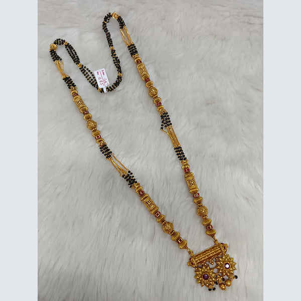 Jai Mata Di Gold Plated Black Beads Mangalsutra Set - 11091040