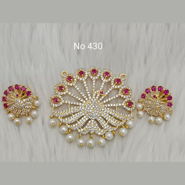 Jai Mata Di Ad Stone Gold Plated Pendant Set - 11091048