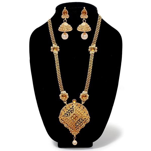 Kriaa Austrian Stone Gold Plated Long Haram Necklace Set - 1109104A