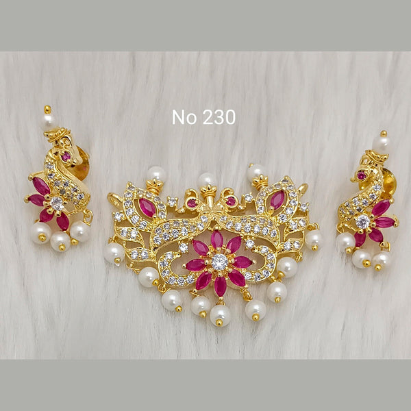 Jai Mata Di Ad Stone Gold Plated Pendant Set - 11091058
