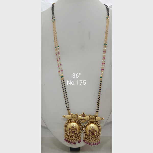 Jai Mata Di Gold Plated Pota Stone & Black Beads Mangalsutra