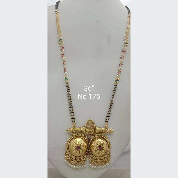Jai Mata Di Gold Plated Pota Stone & Black Beads Mangalsutra