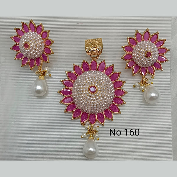 Jai Mata Di Gold Plated Pearl Pendant Set With Earrings
