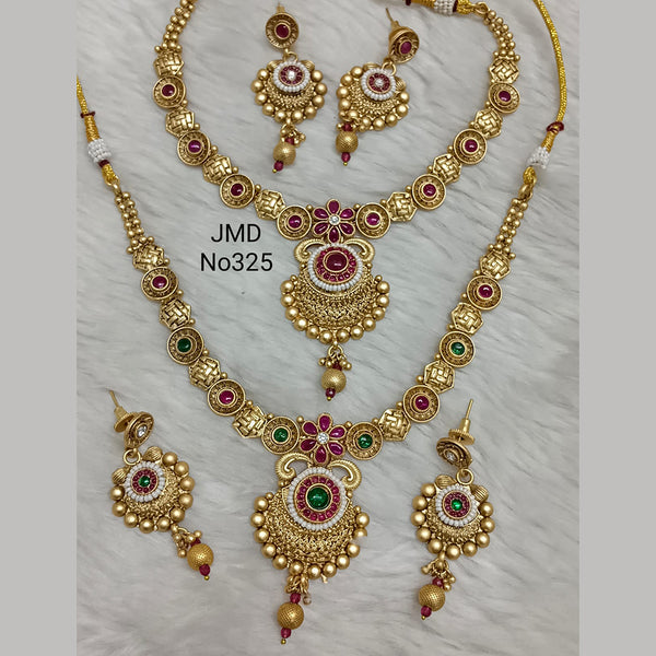 Jai Mata Di Gold Plated Pota Stone Double Necklace Set