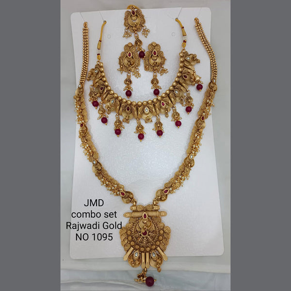 Jai Mata Di Pota Stone Gold Plated Double Necklace set