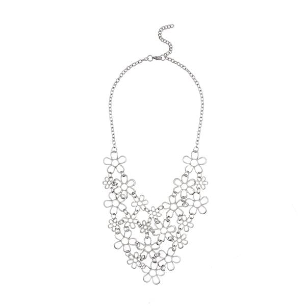 Urthn Rhodium Plated Floral Design Statement Necklace - 1109204B