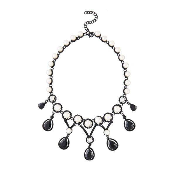 Urthn Black Oxidised Plated Pearl Resin Stone Statement Necklace - 1109207A