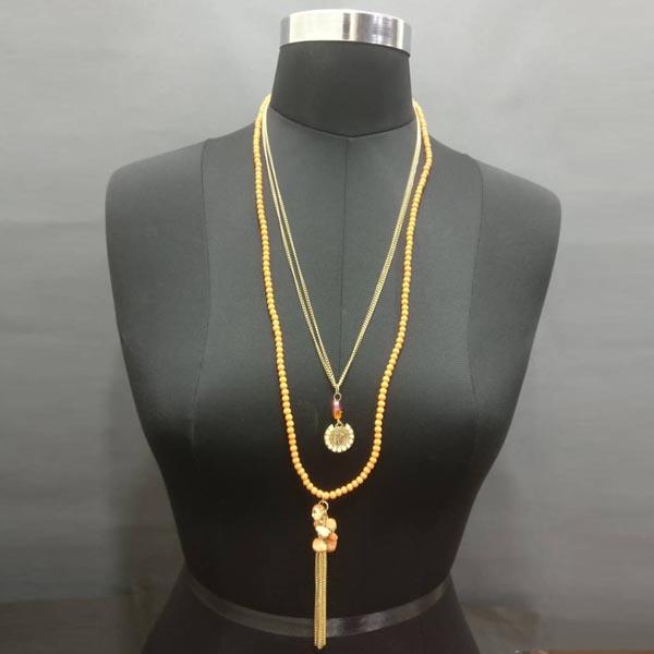 Urthn Gold Plated Double Chain Yellow Beaded Necklace - 1109401A