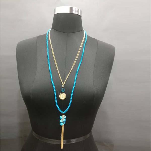 Urthn Gold Plated Double Chain Blue Beaded Necklace - 1109401C