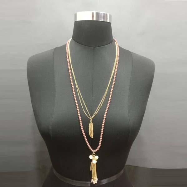 Urthn Gold Plated Pink Beaded Double Chain Necklace - 1109402A