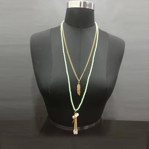 Urthn Gold Plated Double Chain Green Beaded Necklace - 1109402B