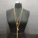 Urthn Gold Plated Double Chain Orange Beaded Necklace - 1109403B