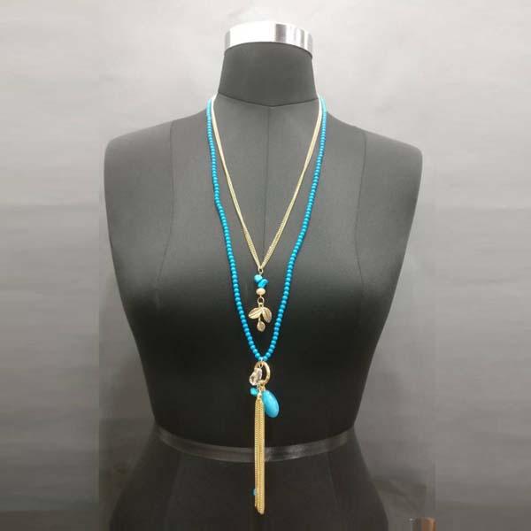 Urthn Gold Plated Blue Beaded Double Chain Necklace - 1109403C