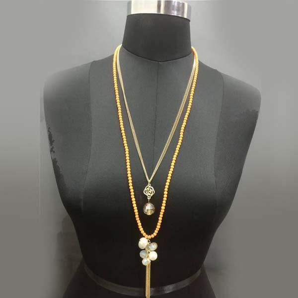 Urthn Gold Plated Yellow Beaded Double Chain Necklace - 1109404B