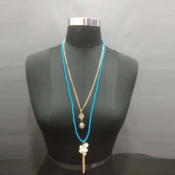 Urthn Gold Plated Double Chain Blue Beaded Necklace - 1109404C