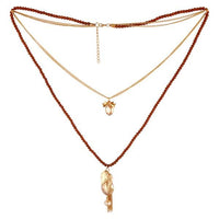 Urthn Brown Beads Gold Plated Double Chain Necklace - 1109405A